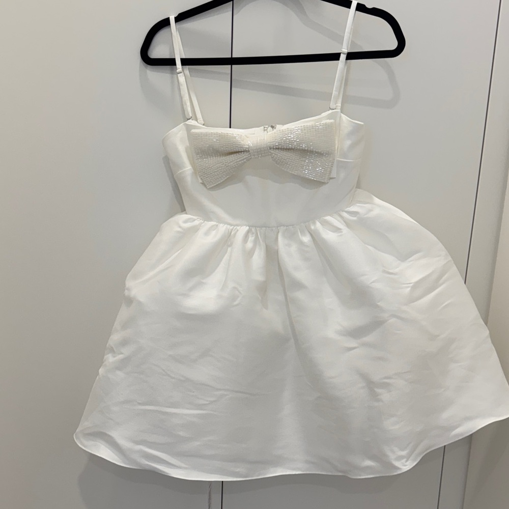 Self-Portrait White Mini Dress with Sequin Bow